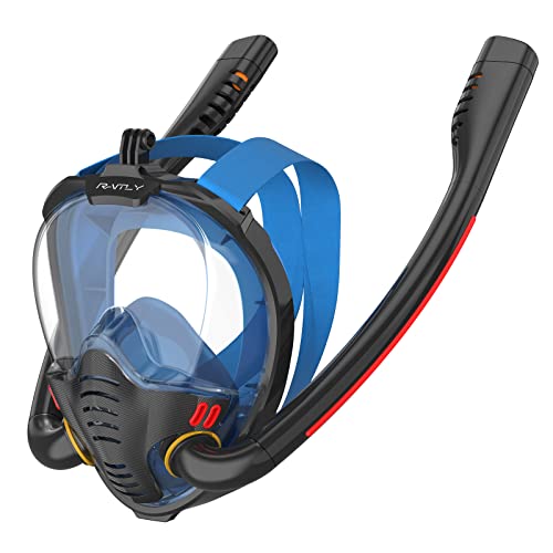 Raitly Máscara esnórquel, Máscara Buceo 180 ° Panorámica Máscara Facial Completa CO2 Respiración Segura Profesional Antiniebla Soporte a Prueba de Fugas Cámara Deportiva Adecuada para Adultos y niños