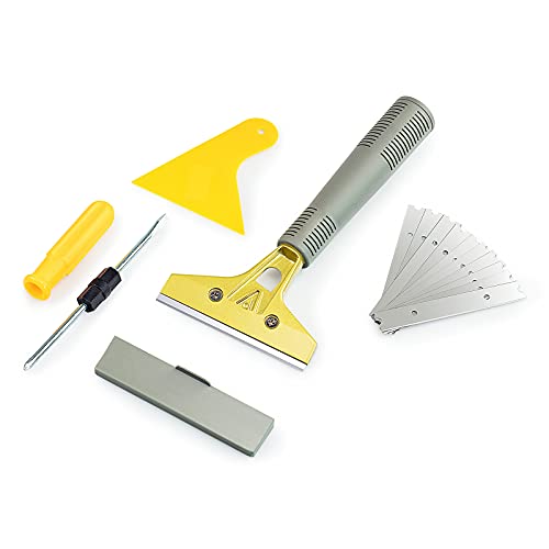 LDS Industry Rasquetas Set, un asa Larga Raspador y Rascavidrios Profesional para Vidrio, Azulejo, Ventana, Pintura, Fondos de Pantalla, Piso, Estufa, Horno Rasqueta para Trabajos Pesados,SCRP-A