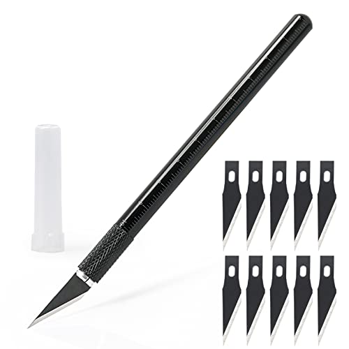 EHDIS Cuter Manualidades Precision con 10 Cuchillas de Película de aceite, Cuter de Precision con Escala, para Cortar y Tallar, trabajos de corte sumamente exactos, Negro