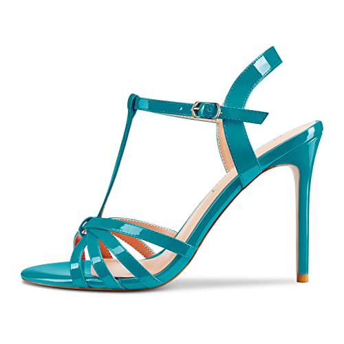 Castamere Mujer Romanas T-strap Alto High Heel Sandalias Correa Tobillo de Boda Fiesta 10 CM Heels Abierta Punta Zapatos Turquesa Verde 40 EU