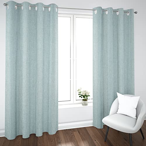 Dalina Textil - Cortinas Salón Dormitorio diseño de Lino - Cortinas Semitranslúcidas con Ojales Dos Paneles de 140 x 260 cm Color Verde Turquesa Antigua