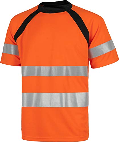 Work Team Camiseta Manga Corta Combinada con Alta Visibilidad. Cintas Reflectantes. EN ISO 20471:2013. Hombre Naranja A.V.+ Negro S