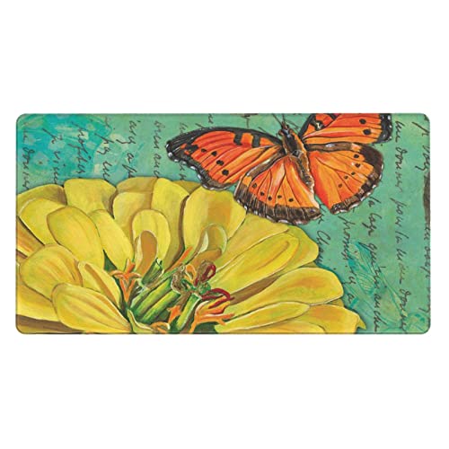 Alfombrilla de ratón grande para juegos, flores amarillas, mariposa voladora, extragrande, larga, extendida, alfombrilla de ratón, pintura floral de verano, alfombrilla de teclado para el trabajo, o