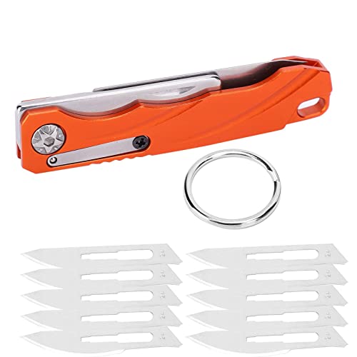 Navaja Plegable de Bolsillo con Cuchillas de Repuesto, Cuchillo Plegable Supervivencia de Acero Inoxidable, Cuter Plegable de Bolsillo, para Acampar al Aire Libre, Caza, Acampada y Marcha