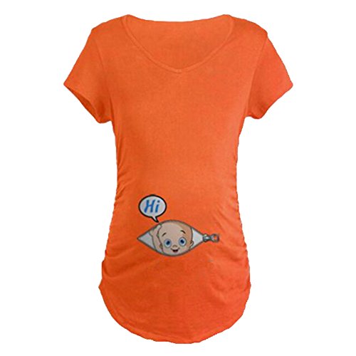JiXuan Mujer Suelta Maternidad de impresión de Dibujos Animados Blusa Embarazada Suelta Manga Corta Tops Naranja S