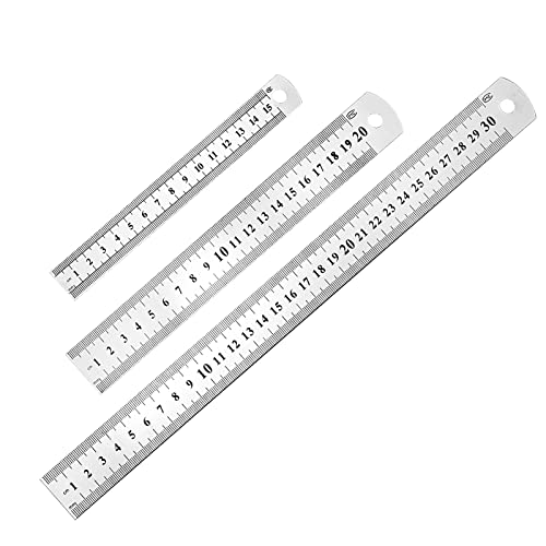 3 PCS Reglas de Acero Inoxidable Regla de Borde Recto Regla Metálica con Tabla de Conversión Doble Regla Lateral para Medir Estudio de la Oficina (15/20/30cm)