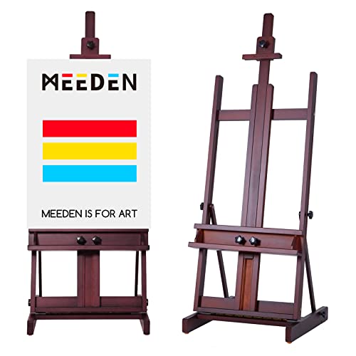 MEEDEN Caballete de estudio de madera de haya maciza para trabajos pesados, ajustable, para acrílico, acuarela, pintura al óleo, hacer pastel, trabajo en vertical, soporta lienzo de hasta 77 pulgadas
