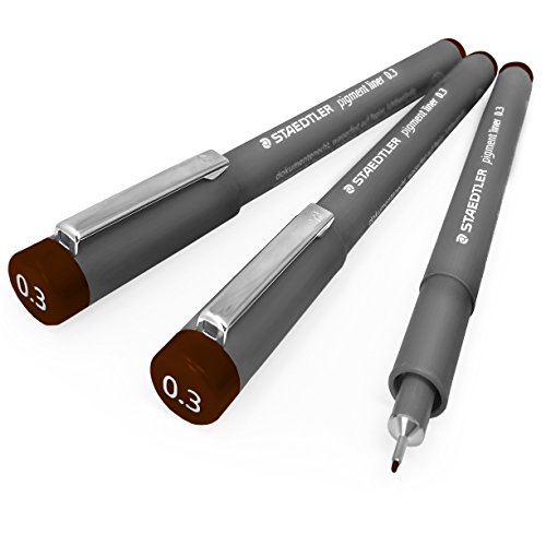 STAEDTLER 308 Pigment Liner Fineliner - 0,3 mm - Pack de 3 - Marrón
