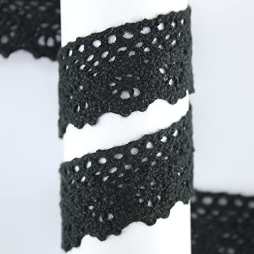 PUNTILLAS DE BOLILLO EN ALGODÓN BORDADO CON CROCHET MECÁNICO, ANCHO 25mm (NEGRO, 5)
