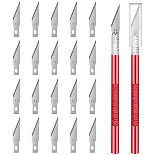 Zimoer Juego De Bisturí, Juego De Cuchillos Precisión, Cuchillos De Arte De Acero Inoxidable De Precisión, Cutter Precision, Cutter Manualidades, Escalpelo,con 2 Asas 20 Recambio Cuchilla (Rojo)