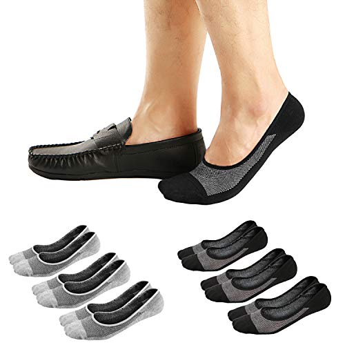 Ueither Calcetines Invisibles Cortos pare Hombres/Mujeres Respirable y Super Suaves Calcetines bajos de Algodón Antideslizantes (Negro/Gris (3 Pares Cada), 38-43)