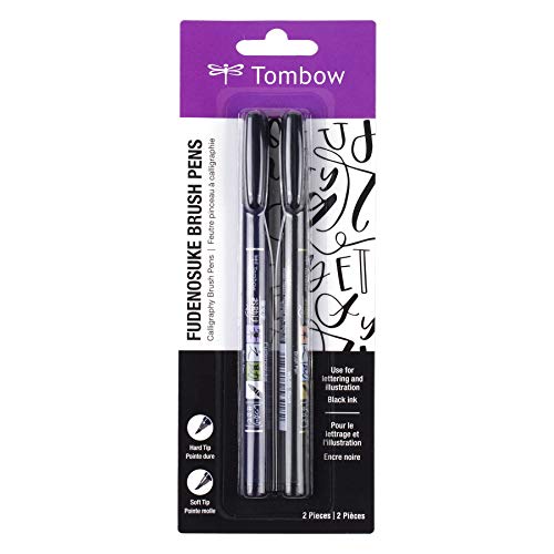 Tombow 62038 Fudenosuke Brush Pen con punta suave y dura, negro, 2 piezas