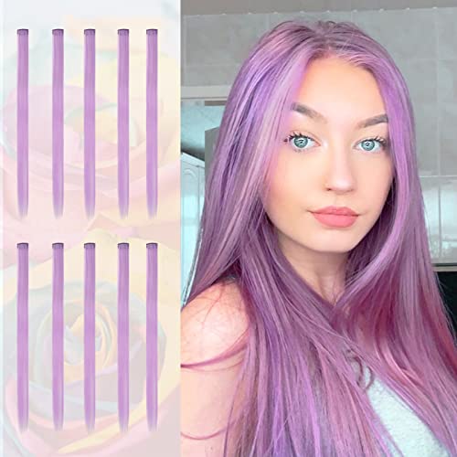 Sofeiyan Extensiones de cabello de colores 10pcs Colorido Clip en extensiones de cabello Resaltando niñas 22 pulgadas Pelo sintético liso DIY Decoración de cabello Cosplay Fiesta de moda