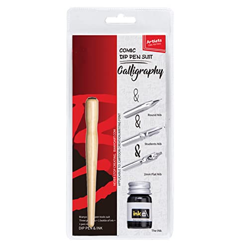 VBESTLIFE Cómic Pen Pluma de Pintura Plumillas de Pluma Diferentes Hecho de Madera + Acero Inoxidable Uso Cómodo de Agarrar Adecuado para Principiantes