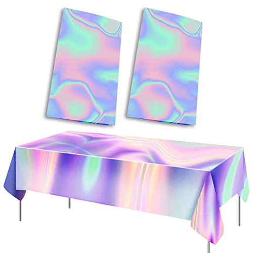 SAVITA Manteles de Plástico Iridiscentes, Manteles de Plástico Coloridos Desechables para Mesas Rectangulares Mantel de Plastico para Decoración de Fiestas Cumpleaños Bodas (2 Piezas)