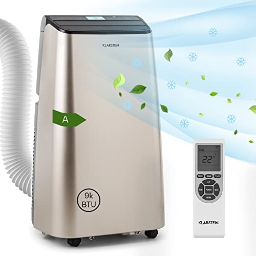 Klarstein Aire Acondicionado Portatil y Silencioso, 4 en 1 Enfriador de Aire para Casa, Modo Noche, Deshumidificador y Ventilador, Casas de Bajo Consumo, Mando a Distancia, 9,000 BTU