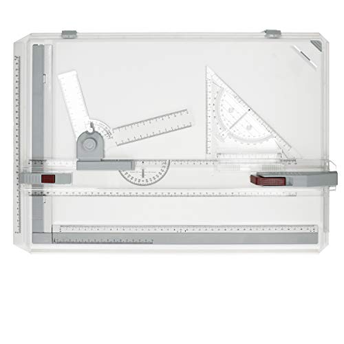 ECD Germany Tablero de Dibujo A3 Blanco con Placas en los Bordes para Dibujo Cuadrado Mesa de Pintar Trabajos Profesionales Precisos sobre el Carril Incluye Accesorios Arte Pintura Multifunción