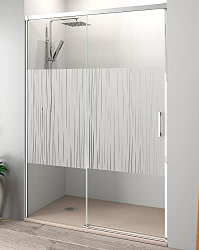 Mampara de Ducha Frontal Corredera 1 puerta Corredera + 1 fijo | Serigrafía | Vidrio Templado 6mm Antical | 195cm de Altura | Perfilería Cromo Brillo | 170cm (Adaptable 164-169cm)