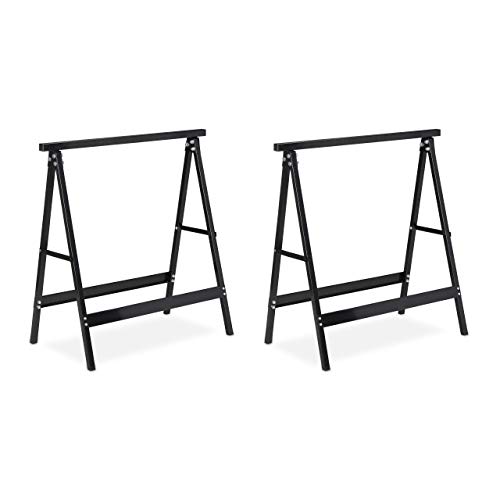 Relaxdays Pack 2 Caballetes para Mesa y Trabajos de Bricolaje Plegables, Acero, Negro, 75 cm de alto