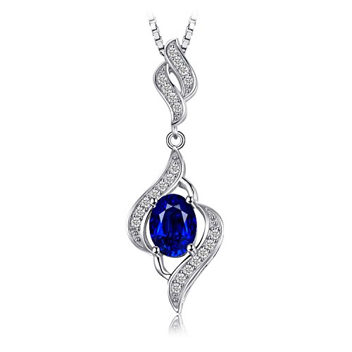 JewelryPalace Collar Plata Mujer con 2ct Zafiro Azul Creado Corte Ovalado en Cadena 45cm, Colgante Ola Plata de Ley 925 con Circonitas, Collar Niña con Piedra Preciosa de Color, Joyas Mujer