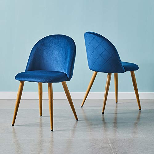 CLIPOP Juego de 2 Sillas de Comedor Tapizadas de Terciopelo con Respaldo y Patas de Metal Estilo Madera, sillas de salón para Comedor, Sala de Estar y Oficina (Azul Real)
