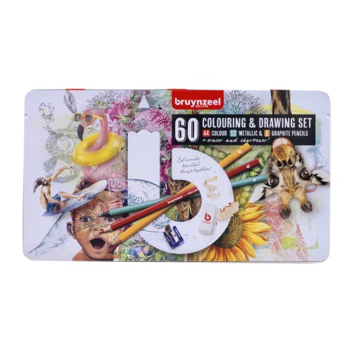 Bruynzeel Creative Artists - Juego de 60 piezas para dibujo y colorear