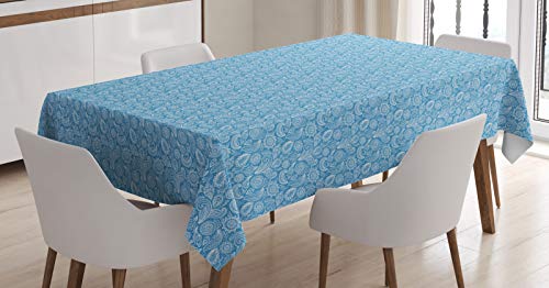 ABAKUHAUS impresión Mexicana Mantele, Zentangle Arte Paisley, Fácil de Limpiar Colores Firmes y Durables Lavable Personalizado, 140 x 240 cm, Cielo Azul Profundo Off White