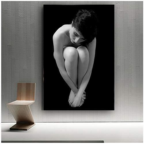 Jin Yi Global Pintura en Lienzo Carteles e Impresiones en Blanco y Negro Mujeres Desnudas Minimalista Arte Moderno Cuadro de Pared Mujer Decoración para el hogar-50x70cm Sin Marco