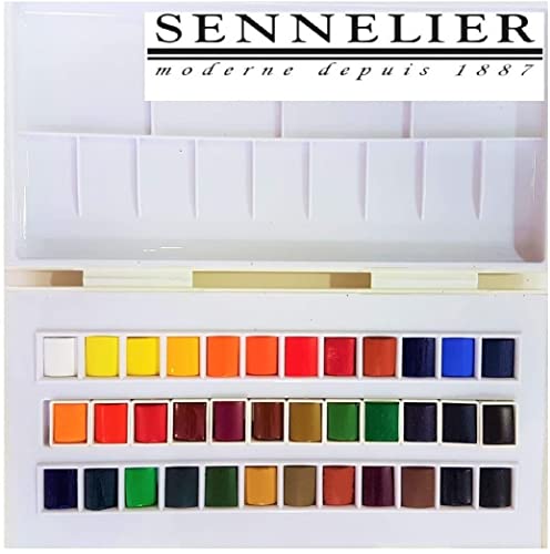 Set studio de acuarela, 36 medio godets,Caja de pintura de acuarela plástica Sennelier,MADE IN FRANCE,ESPACEBEAUXARTS