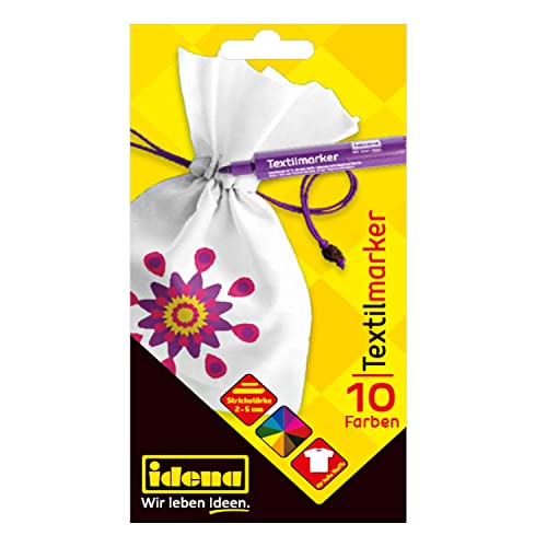 Idena-Marqueur tissus clairs, 10 feutres Textiles de Couleurs Vives, idéal pour Les T-Shirts, Les sacs en Tissu et différents matériaux, Multicolor Berlin 61044