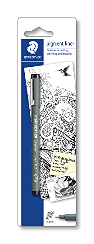 STAEDTLER Pigment Liner 30802-9BKD - Rotulador calibrado ancho de línea 0.2 mm, Color negro, Blister 1 rotulador