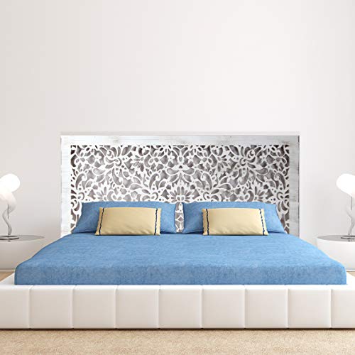 Cabecero de Cama en Madera Calada, para Cama de Matrimonio o Juvenil. Fabricado artesanalmente en España- Varios tamaños y Colores Disponibles. Decorado a Mano- (160x80 cm, 154 blanco envejecido)