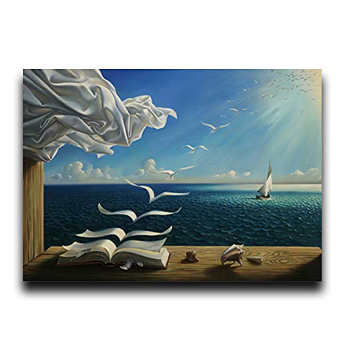 Cuadro sobre Lienzo Las ondas Libro Sailboat de Salvador Dali Lienzo Paisaje Paisaje Pósters e impresiones Fondos de pantalla para la decoración de la sala de estar ( Color : FB515 A , Size : 60X90cm