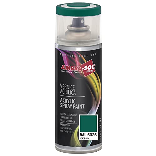 AMBRO-SOL - Pintura acrílica en spray, color Verde Opal, RAL 6026, resultado profesional en múltiples superficies, exteriores e interiores, 400 ml
