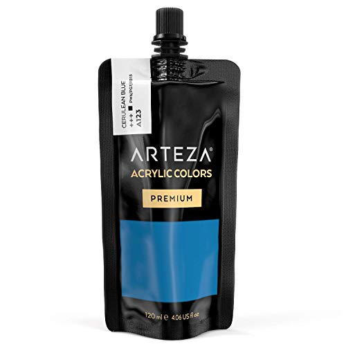 ARTEZA Pintura acrílica, color Azul Cerúleo A123, tubo de 120 ml, pigmento rico, no se decolora, no tóxica, pintura de un solo color para artistas, pintores aficionados y niños