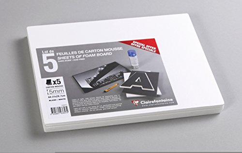 Clairefontaine - Ref 193657C - Tablero de espuma (5 hojas) - Tamaño A4 (297 x 210 mm), 5 mm de grosor, ligero y rígido - Adecuado para decoración, marco y modelado