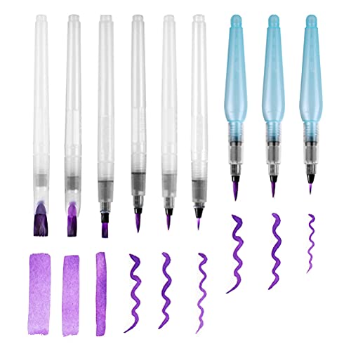 FOCCTS 7 tamaños diferentes,9Pcs Pluma de Pincel de Agua,Juego Pluma Acuarela,Bolígrafos Agua,Pluma Relleno Pintura,Pluma Almacenamiento Agua,para Colorear,Humedecer Pintura,Pintar