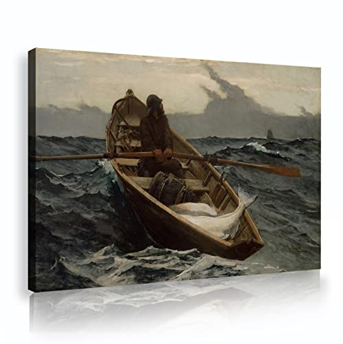 KAWAAI Winslow Homer, The Fog Warning Arte pictórico- Barcos Pinturas de arte mural Obras de arte vintage para la sala de estar Decoración de la pared del dormitorio 25x38cm Marco interno