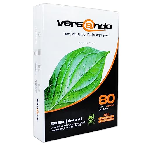 Versando - Paquete de 500 hojas, 80 DIN A4 color blanco, papel universal de 80 g/m² para imprimir/fotocopiar