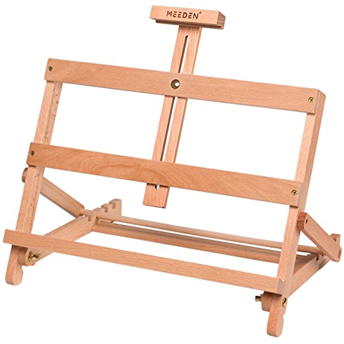 MEEDEN Caballete de Mesa, Caballete de Mesa de Estudio con Marco en H Ajustable de Madera de Haya para Pintar, Caballete de Madera portátil para Principiantes, sostiene lienzos de hasta 21