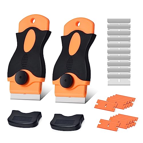 Zanch Rasqueta para vitrocerámica Multiusos + 10 Cuchillas Acero + 10 Cuchillas plástico – Rasqueta Vitro para Raspar Etiquetas, Calcomanías, Calafateo, Pintura de Vidrio