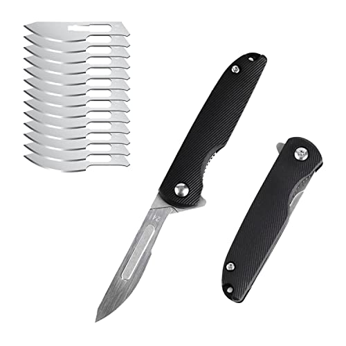 Navaja plegable - EDC- Llavero Bisturi de Supervivencia para Caza Pesca Camping - 12 Cuchillas de Repuesto - Cuter EDC - Acero Carbono Quirurgico - Regalos originales para hombre - Verano - Camping
