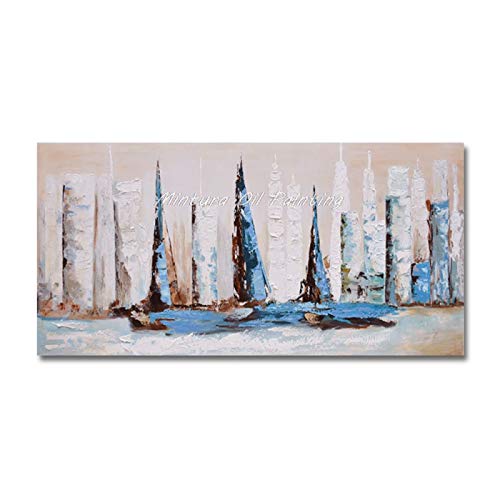 Pintura Al Óleo Para Pintado A Mano,Pintura Al Óleo En Lienzo Grande Pintado A Mano Moderno Abstracto Mar Paisaje De La Ciudad Pinturas De La Pared Imágenes Decoración Para La Sala De Estar De La
