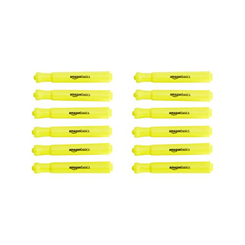 Amazon Basics - Subrayadores estilo tanque, punta biselada, amarillo, paquete de 12 unidades