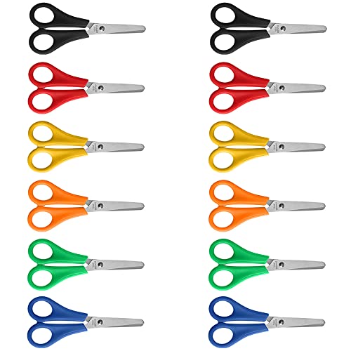 ManYing 12 Piezas Tijeras Niños Tijeras Preescolar Punta Redonda Tijeras para Diestro Zurdos con Mango de Plástico con Escala en cm para Bricolaje Manualidades Escolares álbumes de Recortes