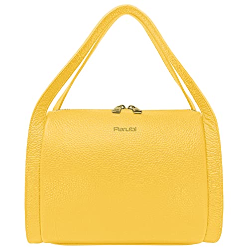 Parubi Bolso de Mano con Bandolera, Bolsos de Mano con Cuero Suave Auténtico, Bolso de Hombro, Made in Italy, Bolsa Mediana Pequeña Elegante con Asas para Mujer y Chica (Anette, Amarillo Canario)