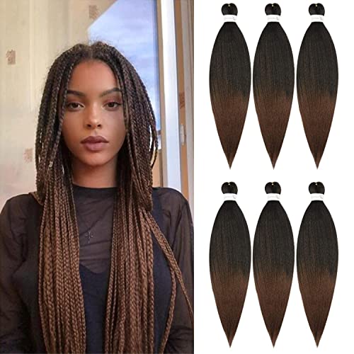 DT CHERYL 6pc 66cm Pre-Stretched Easy Trenzas Extensiones de Pelo Yaki Braiding Twist Crochet Hair Profesional Fibra Sintético para Trenzas Africanas Box Braids T1B/Purple