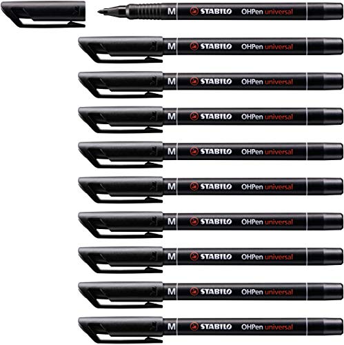Marcador permanente STABILO OHPen - Caja con 10 unidades - Color negro - Punta media