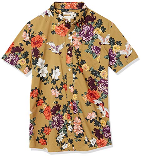 Goodthreads Camisa de Popelín Estampada de Manga Corta y Ajuste Estándar Hombre, Estampado Floral Abstracto, 3XL