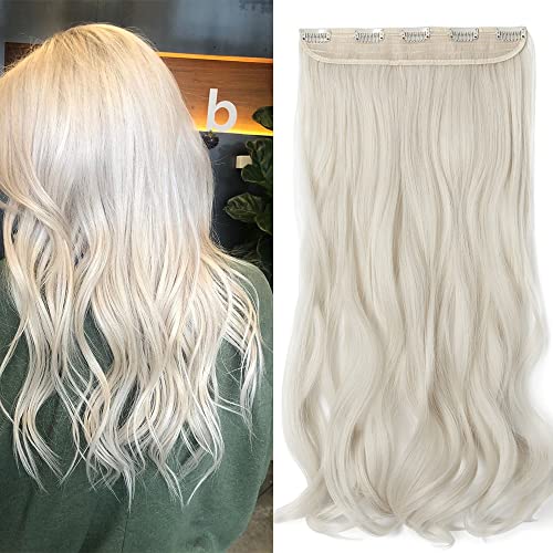 60cm Extensiones de Clip Una Pieza Pelo Sintético Rizado (Rubio Platino,120g)